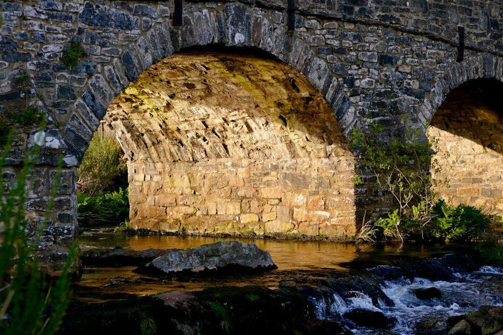 brown brick arch on river