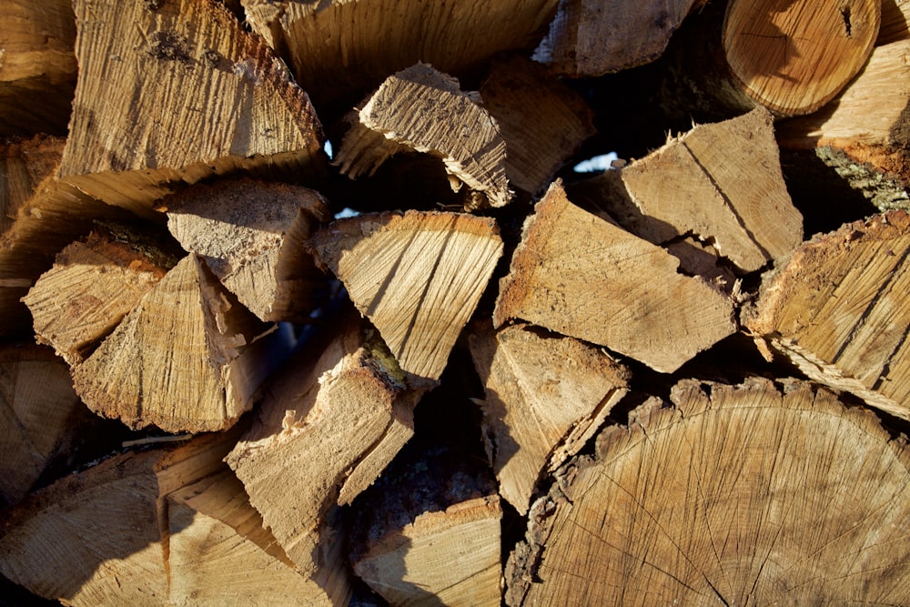brown wood logs in close up photography