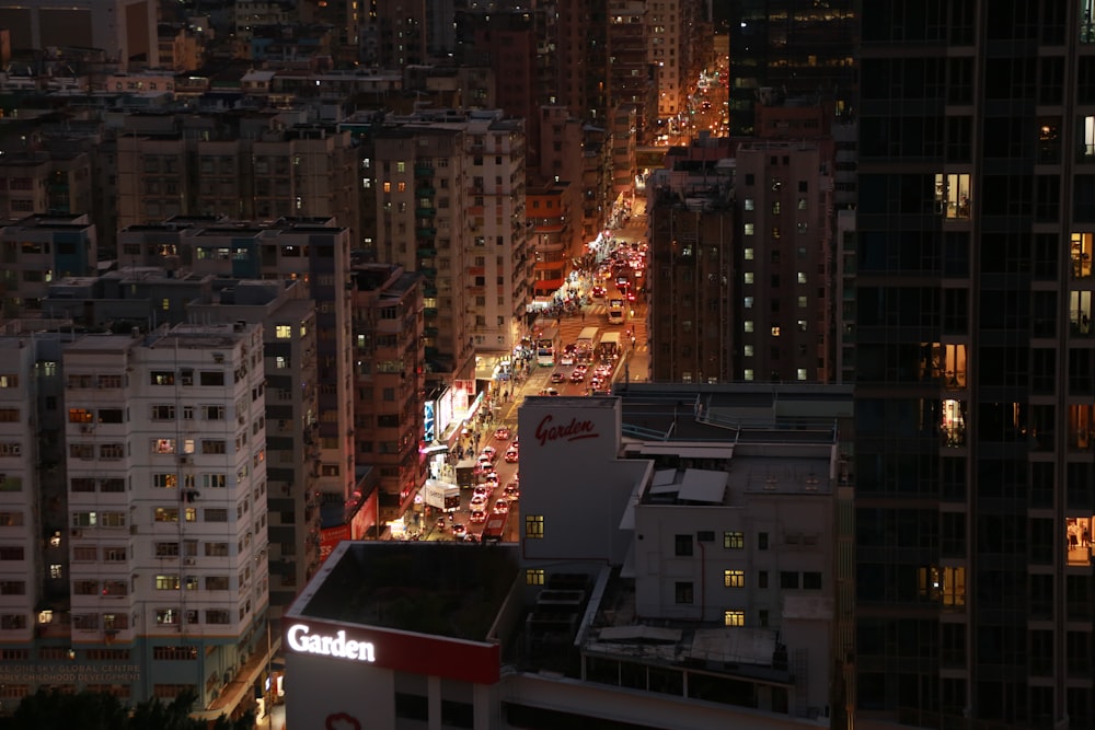 high rise buildings during night time