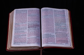 An open book with highlighted passages and notes in the margins.