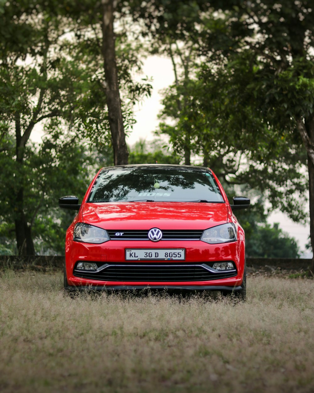 red bmw car parked on brown grass field during daytime