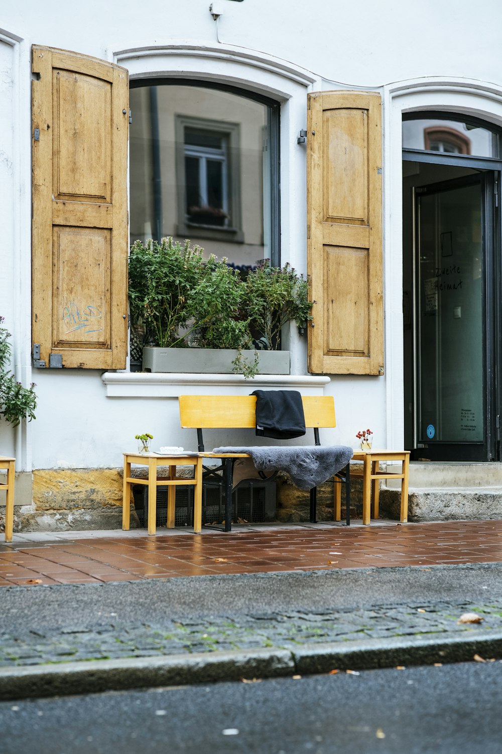 brown wooden chair beside green potted plant