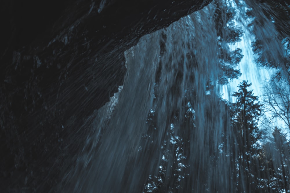 water falls in the cave