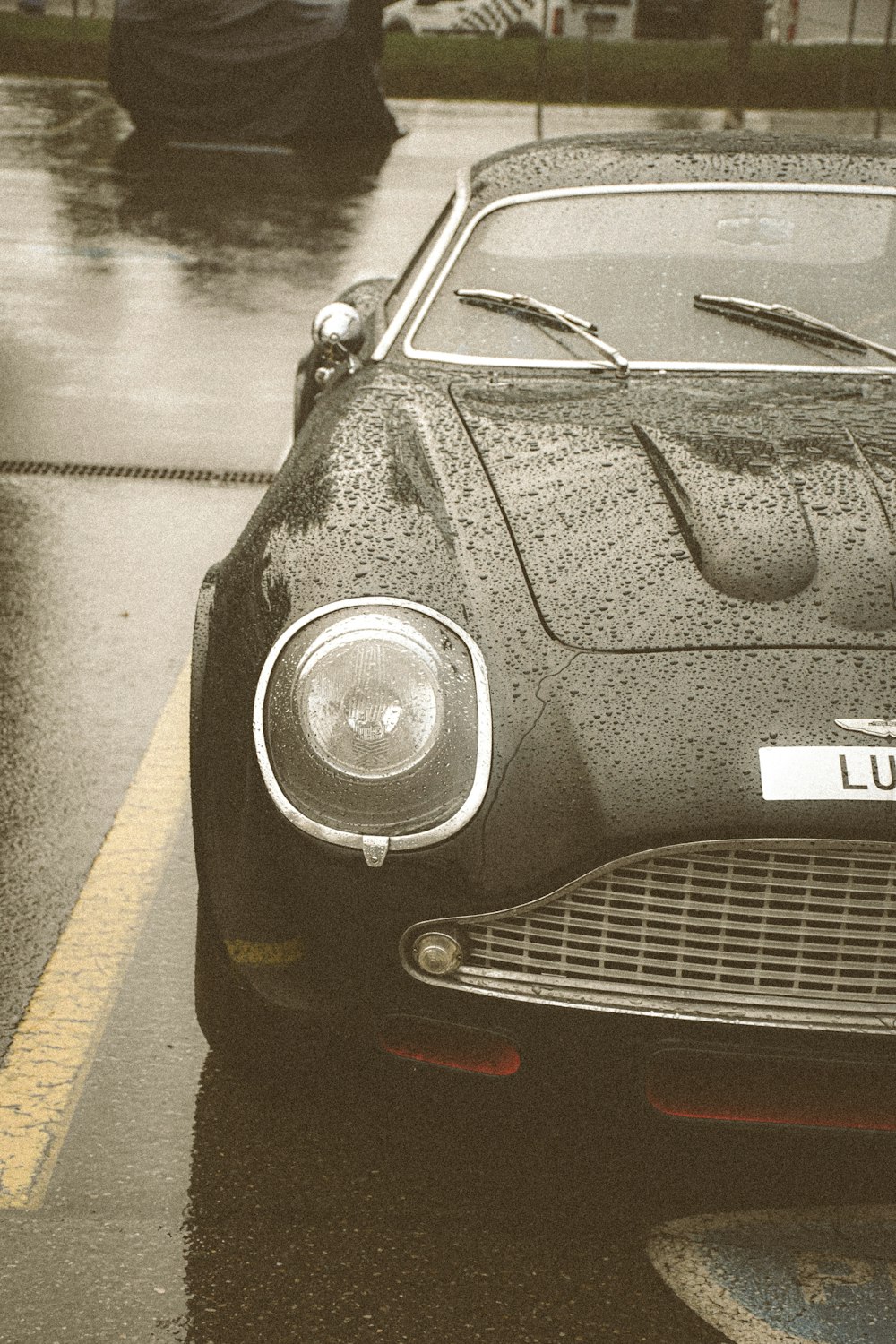 grayscale photo of classic car