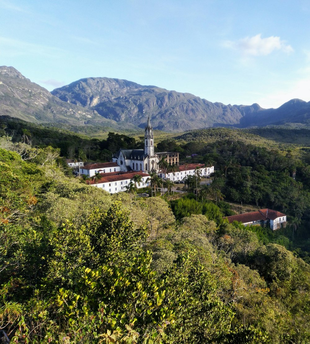 árboles verdes cerca de edificios de hormigón marrón y blanco durante el día