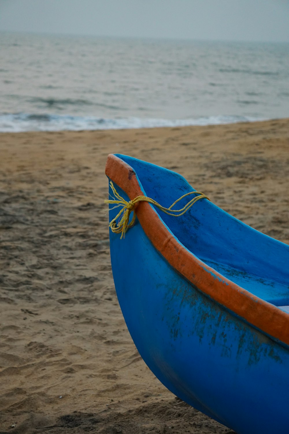 blue and brown canoe on beach during daytime