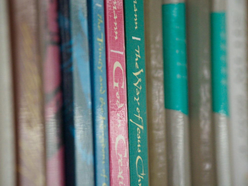 stack of books on shelf