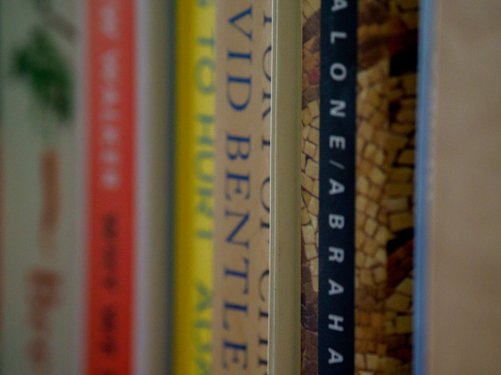 stack of books on shelf