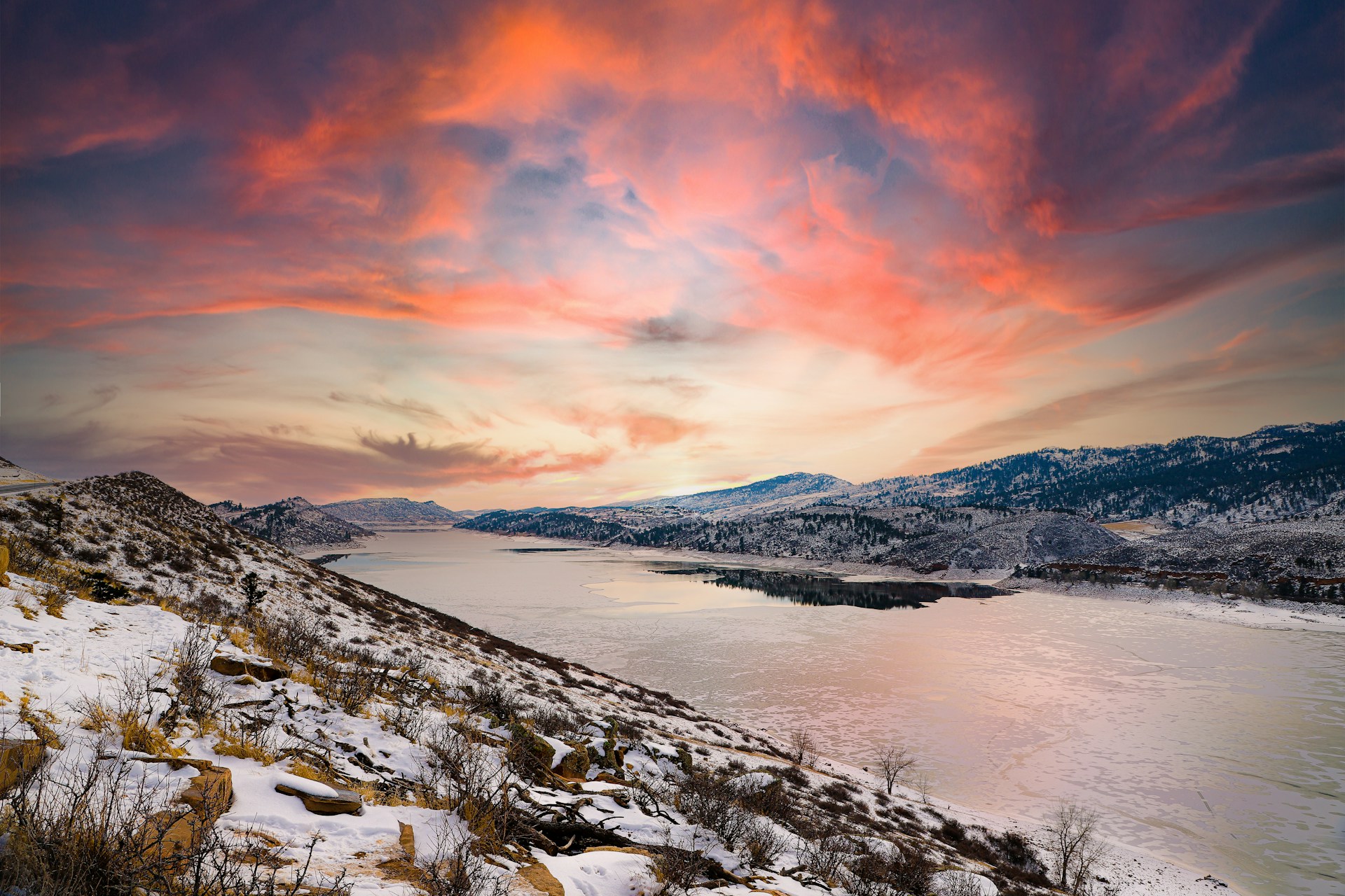 snow covered mountain during sunset