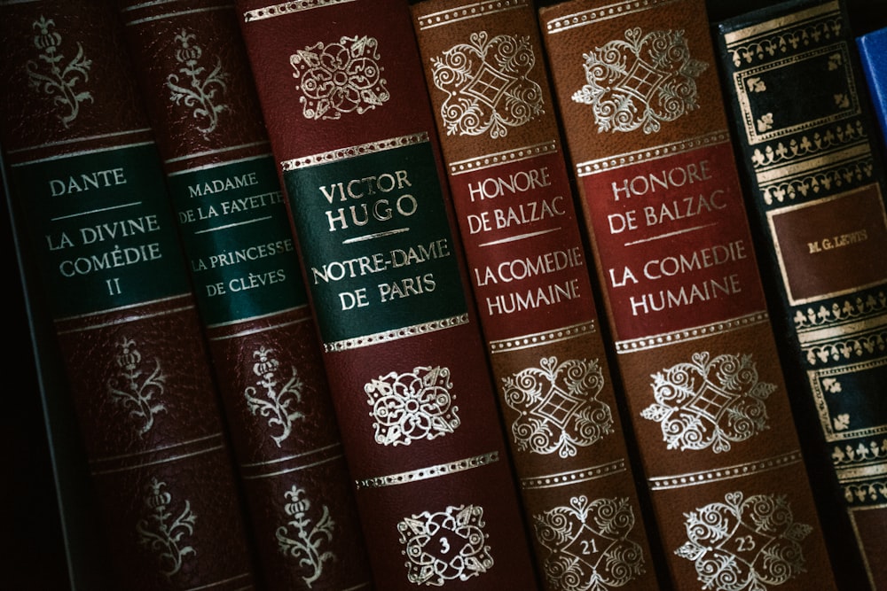 Livres reliés rouges et bruns