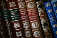 red and brown hardbound books