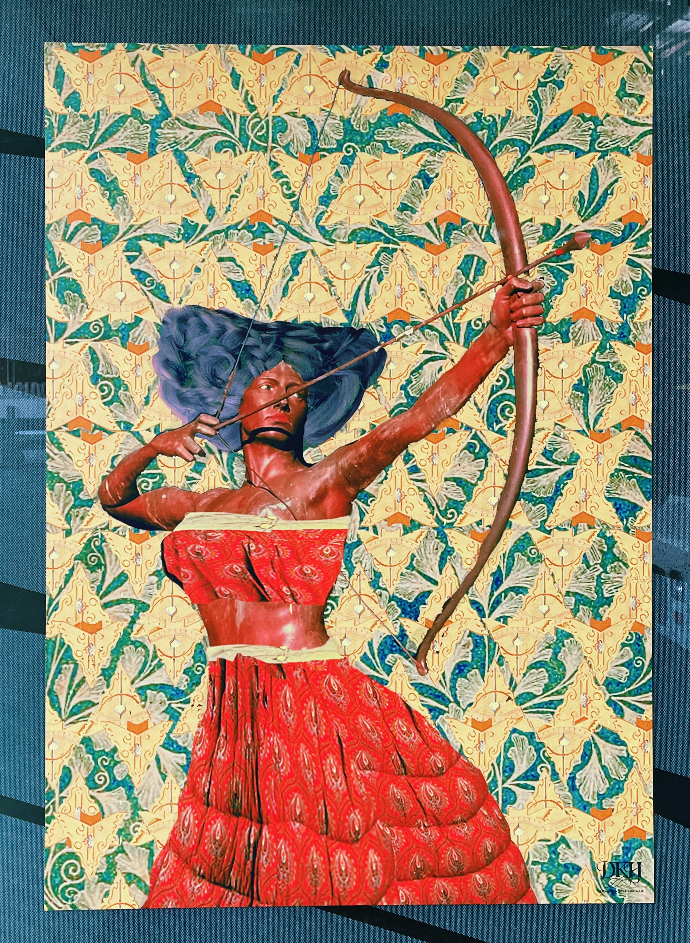 woman in red dress painting