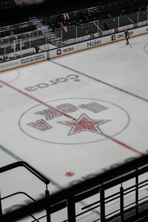 Goaltender in pads crouched in the crease tracking the puck during a hockey game