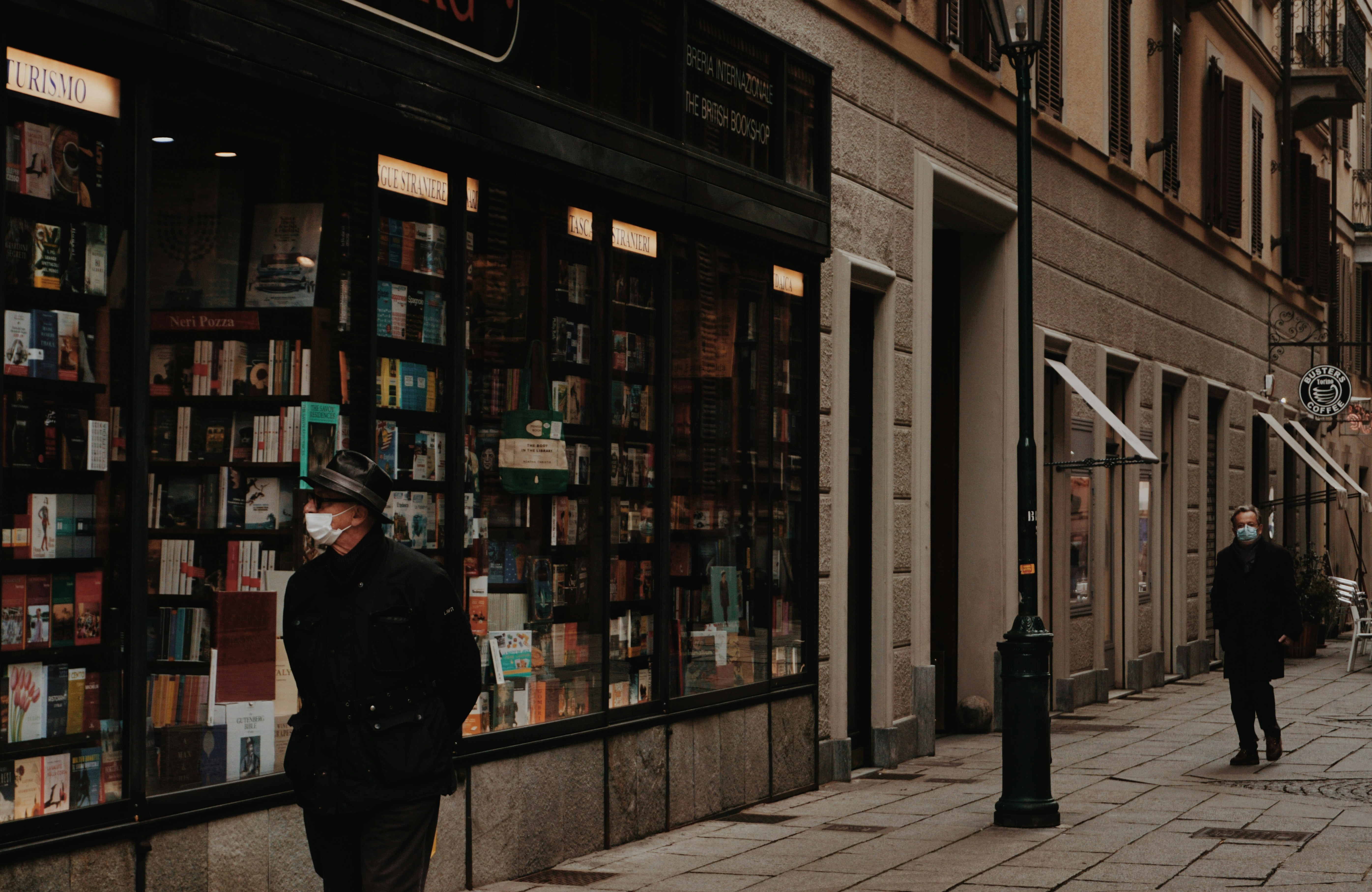 Old man in front of the library.