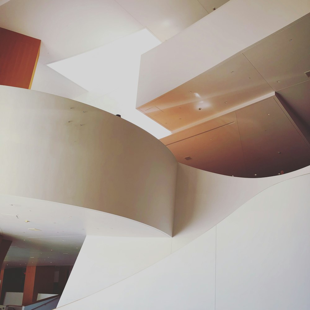 white and brown wooden ceiling