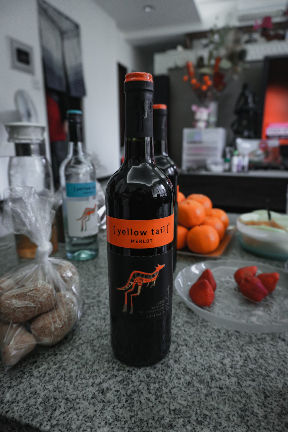 a bottle of liquor sitting on top of a counter