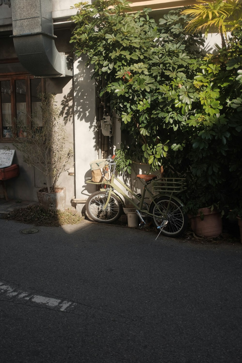 brown and black motorcycle parked beside green plants during daytime