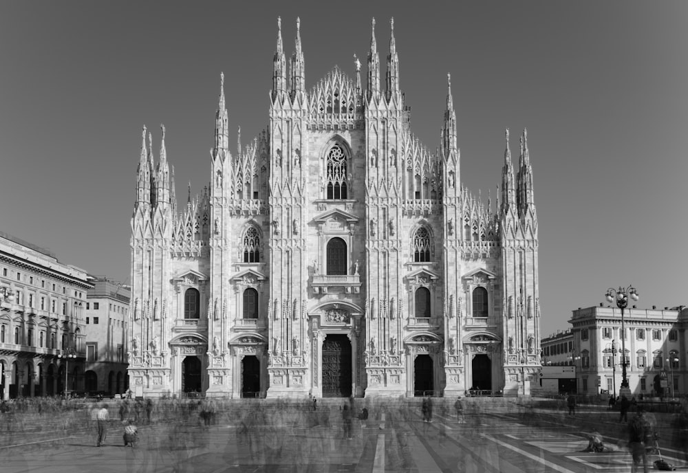 grayscale photo of concrete building