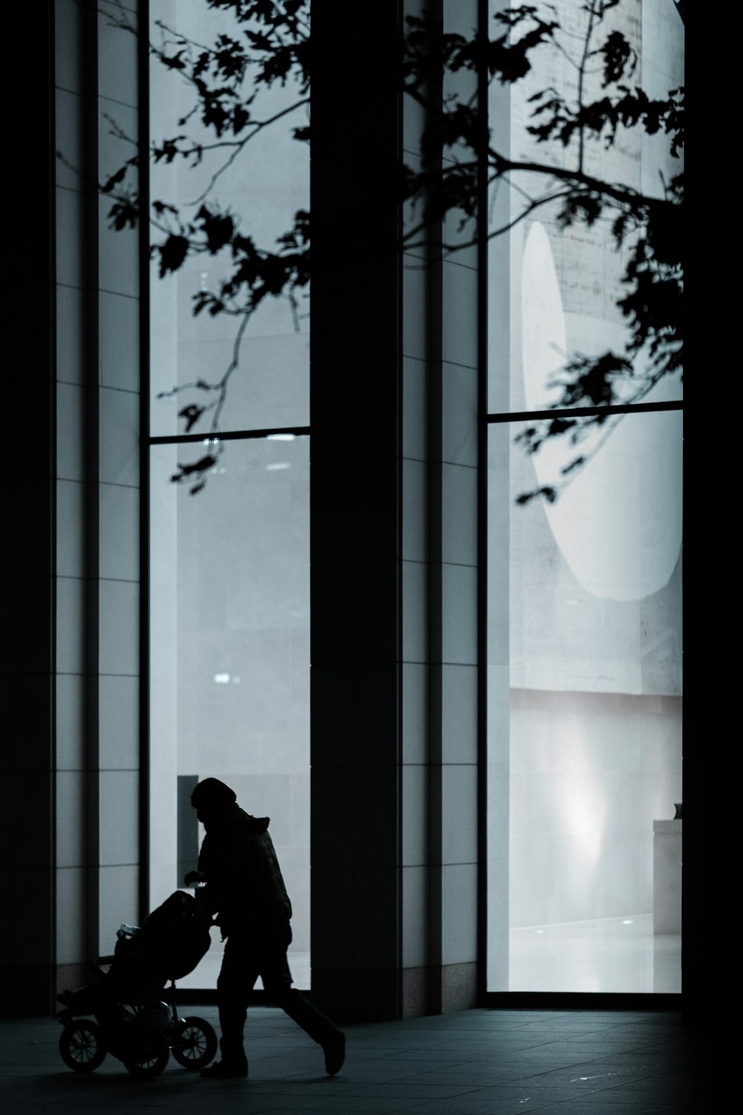 silhouette of person standing near glass window