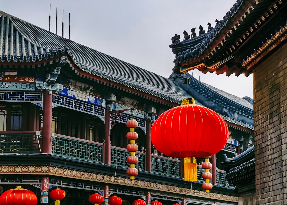 red chinese lantern on roof