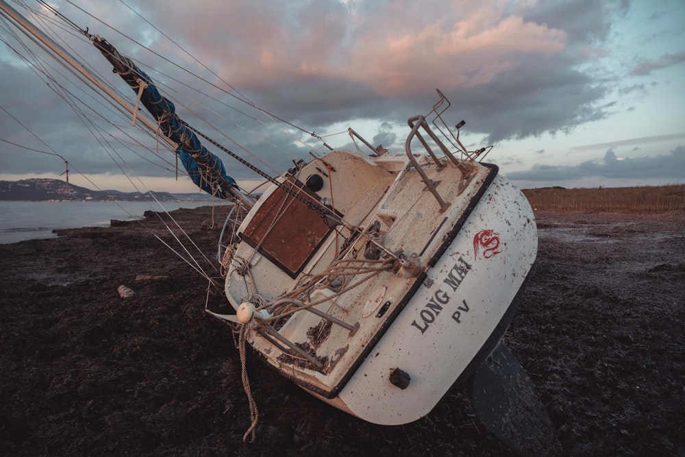 white and brown fishing boat on seashore during daytime