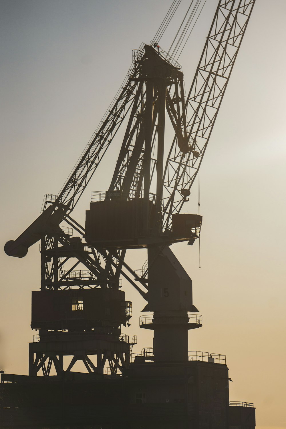 silhouette of crane under gray sky