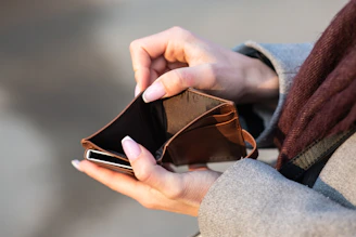 hands holding empty wallet and phone