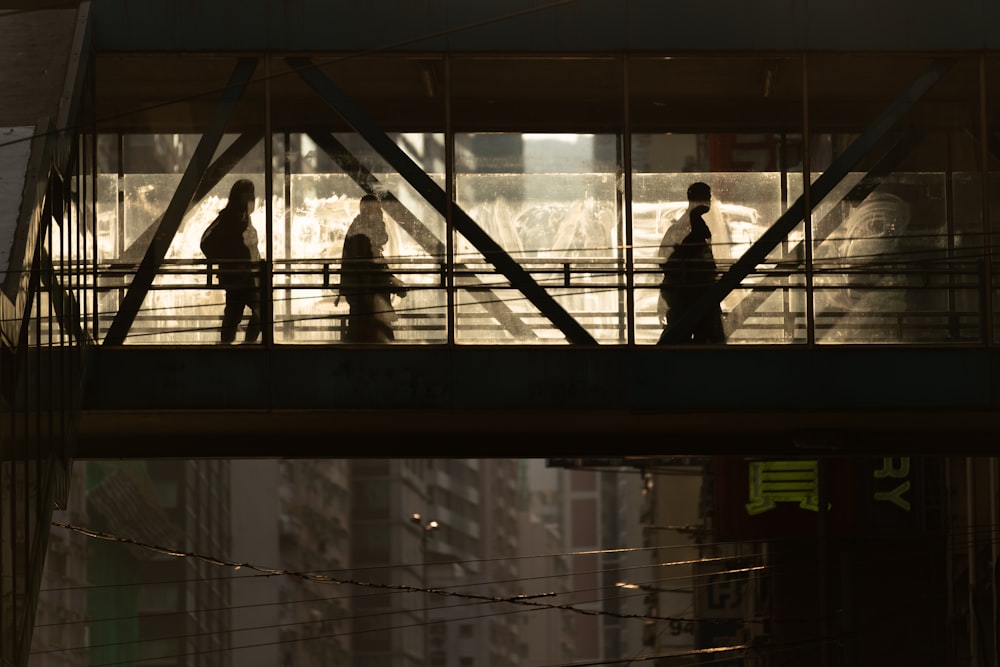 people standing on a building