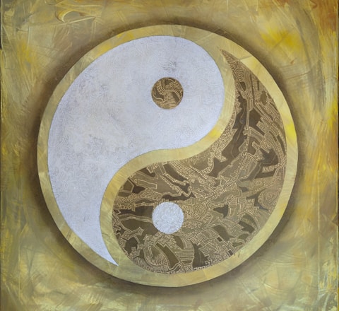 yin-yang blanc et doré