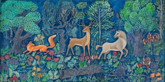 white and brown horse painting