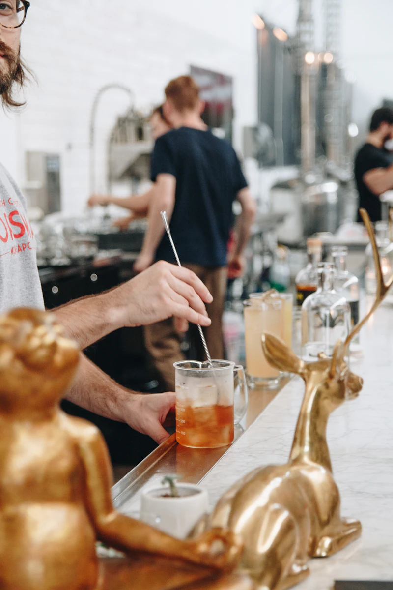 Craft cocktails on the bar with garnish