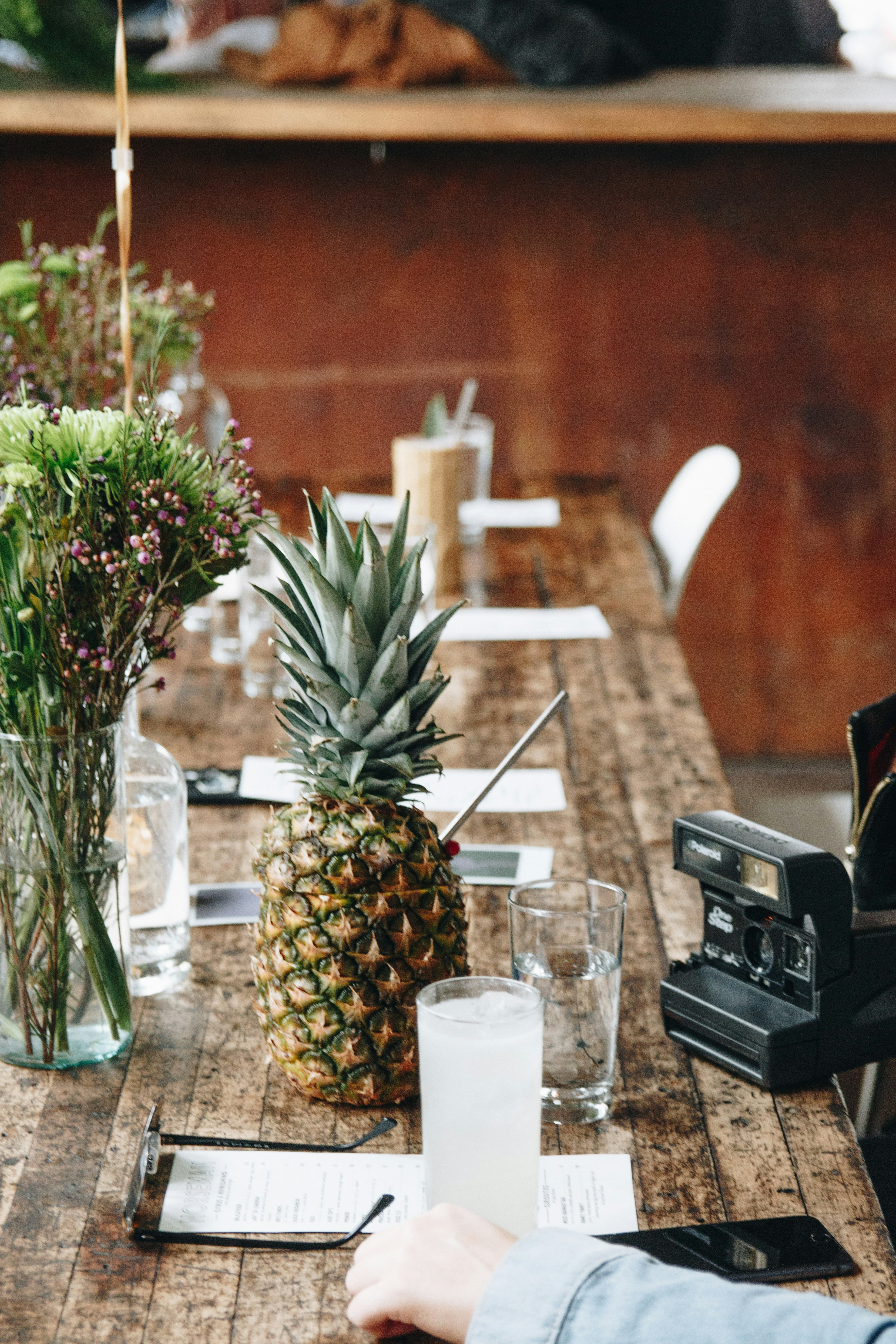 pineapple fruit on black table