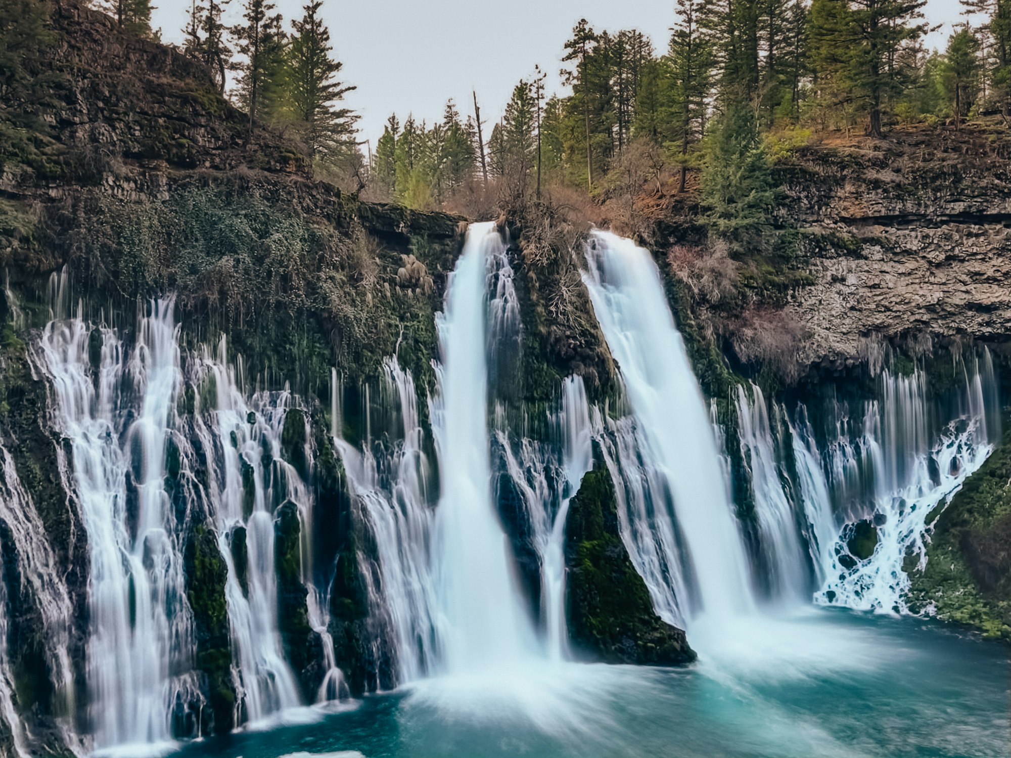 A waterfall near the Pacific Crest Trail in the northern Sierra Nevada mountains in California.