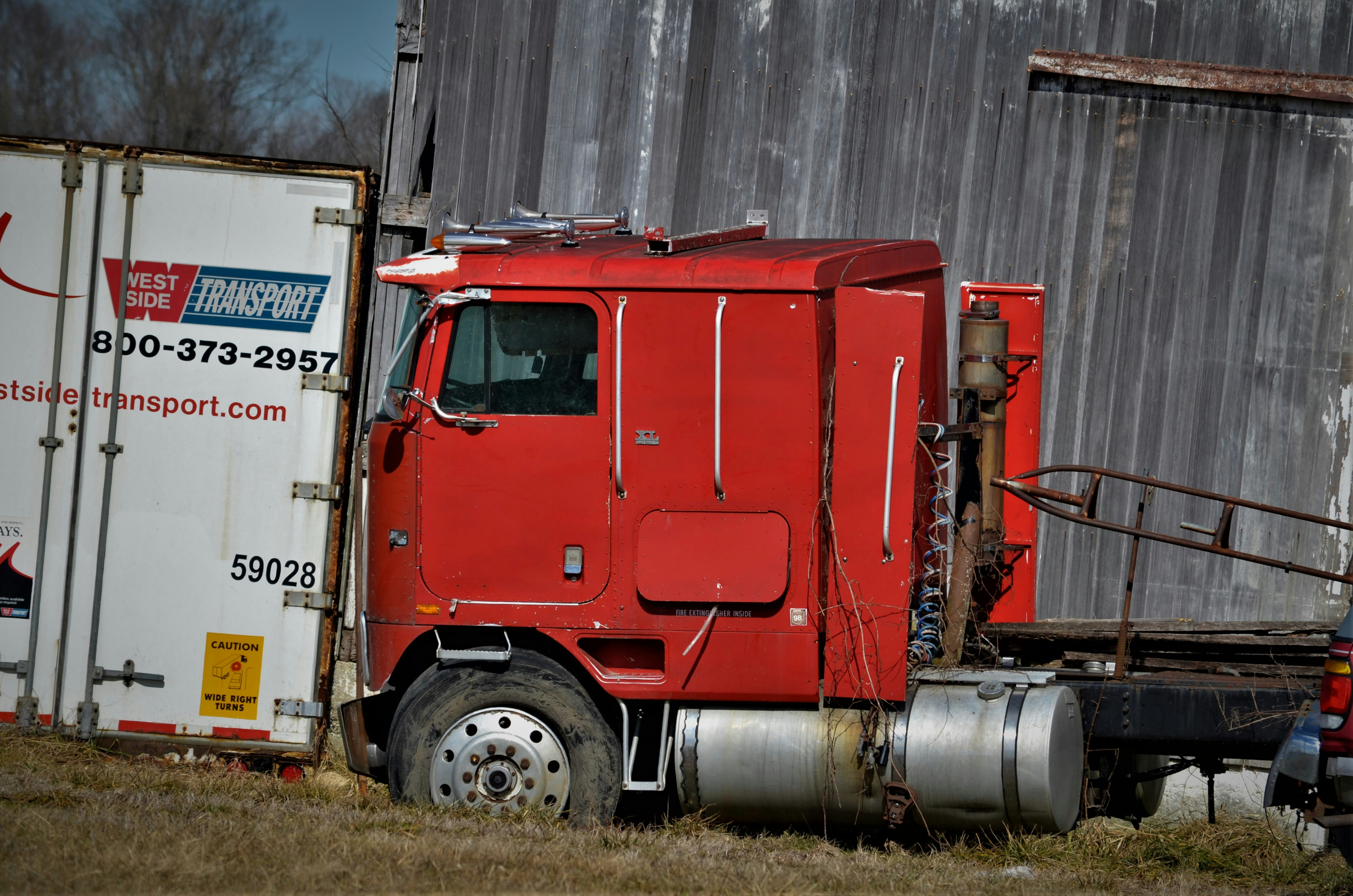 Red cabover semi truck