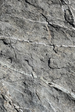 A detailed view of rough stone surface with visible natural textures, cracks, and vein-like patterns running across it.