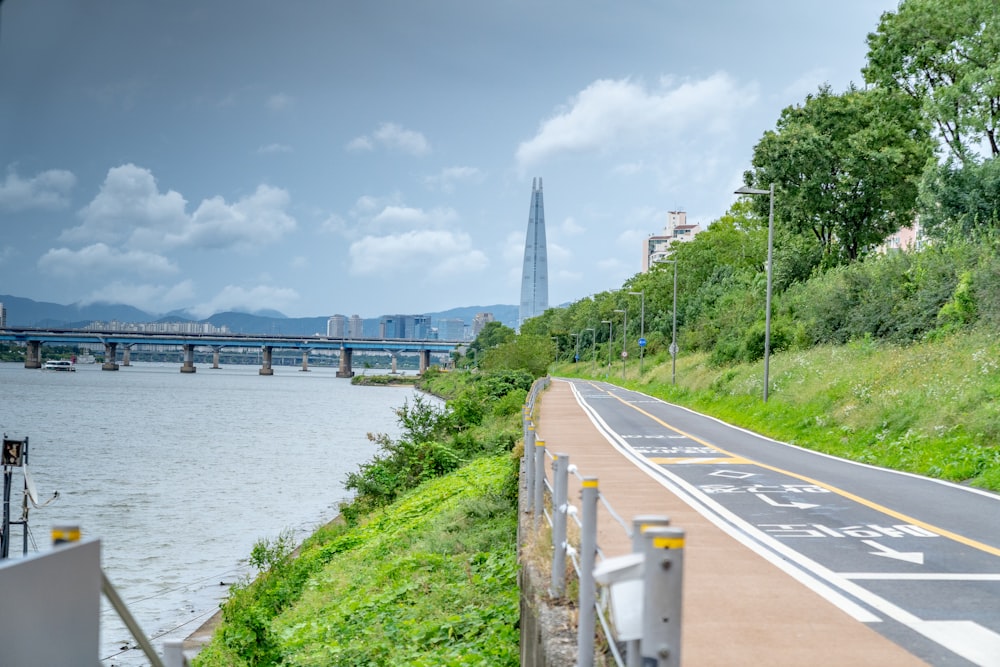 gray concrete road near body of water during daytime