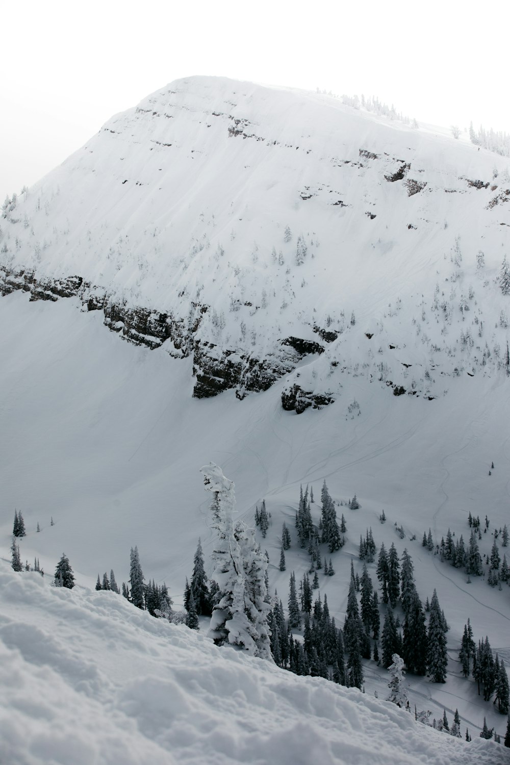 snow covered mountain during daytime