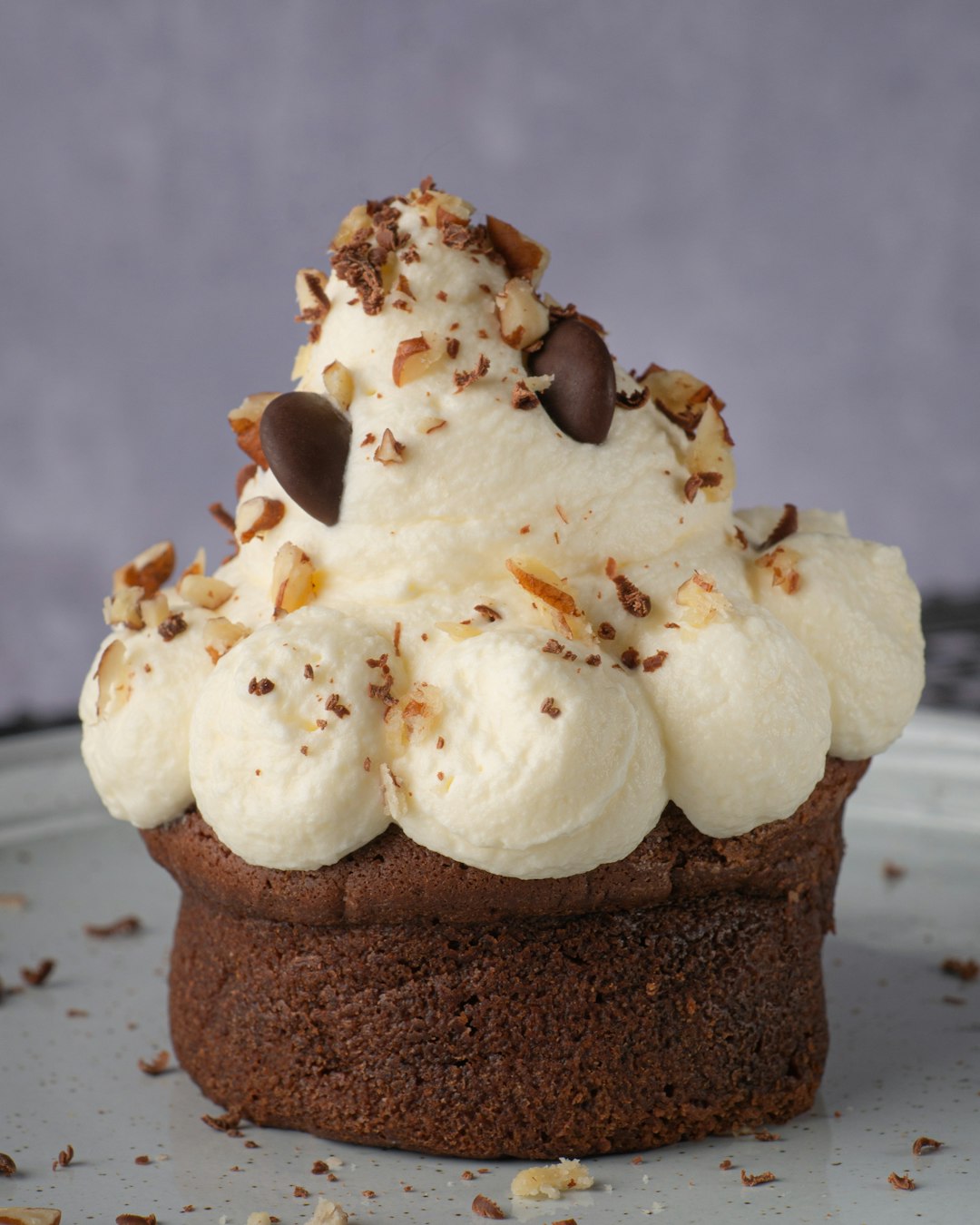 chocolate cupcake with white icing on top