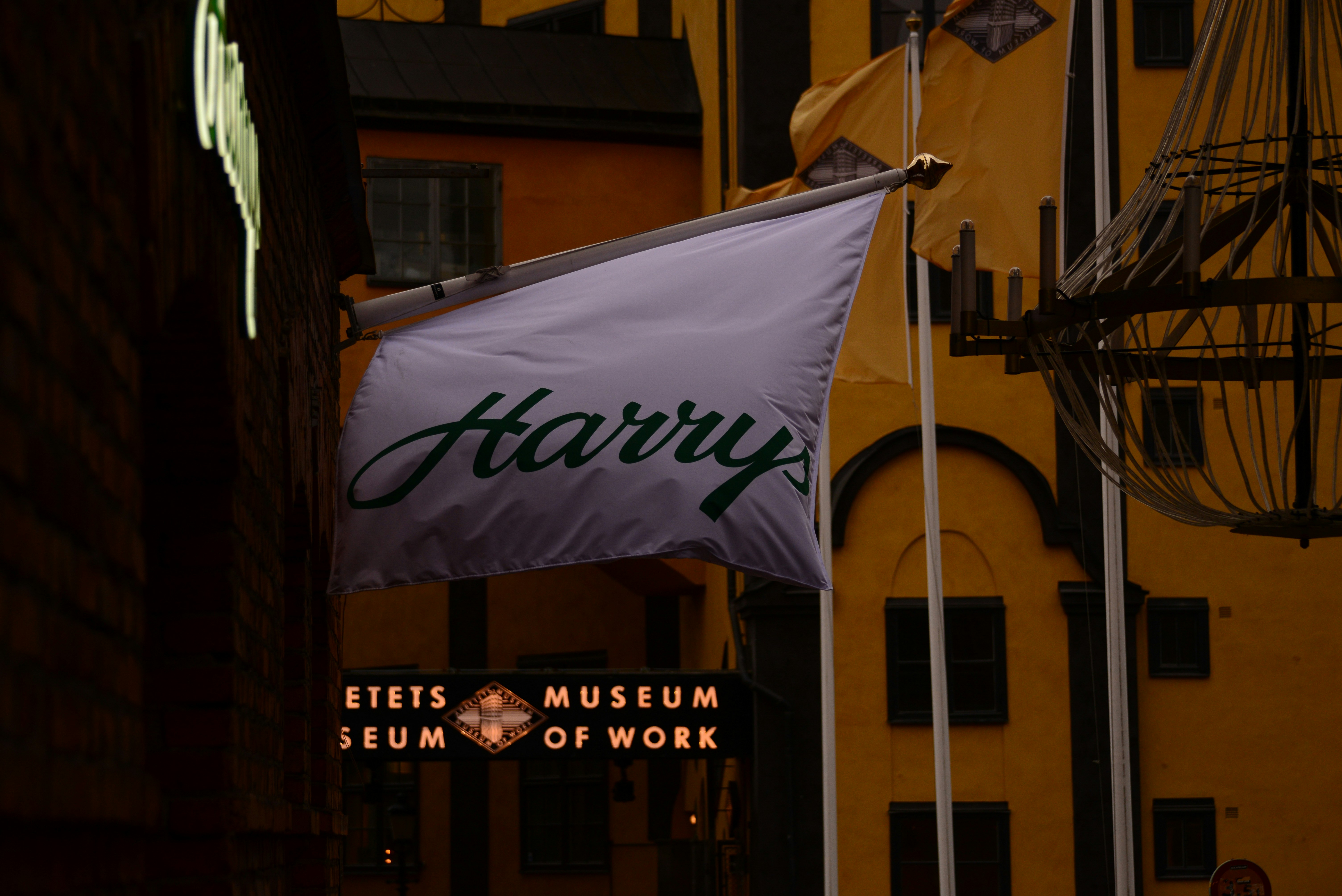 white and blue flag on brown wooden post