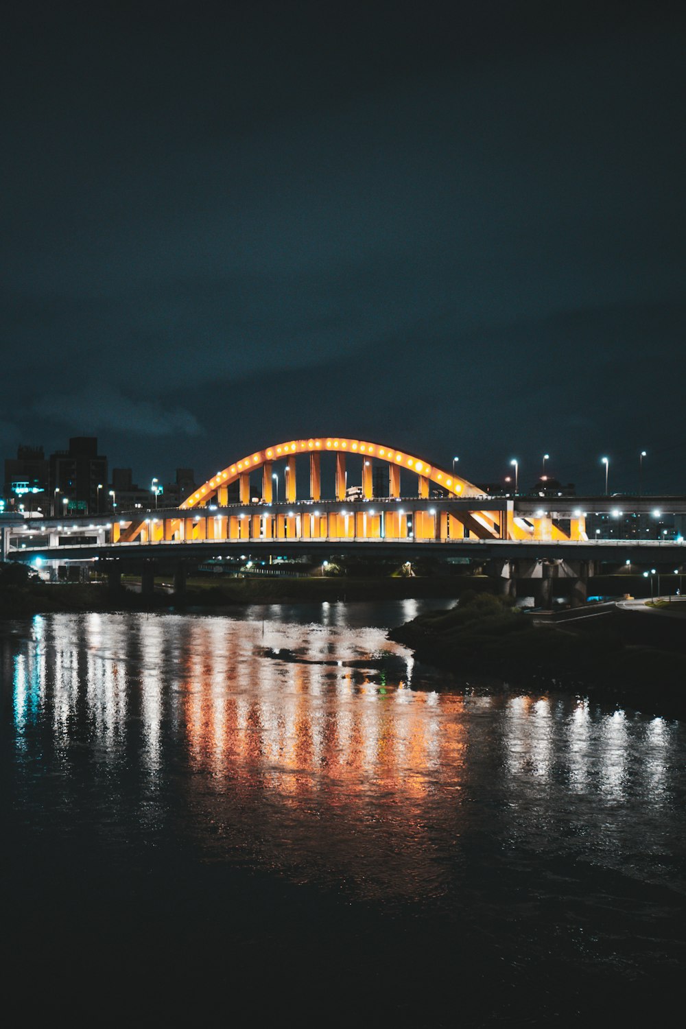 bridge over river during night time