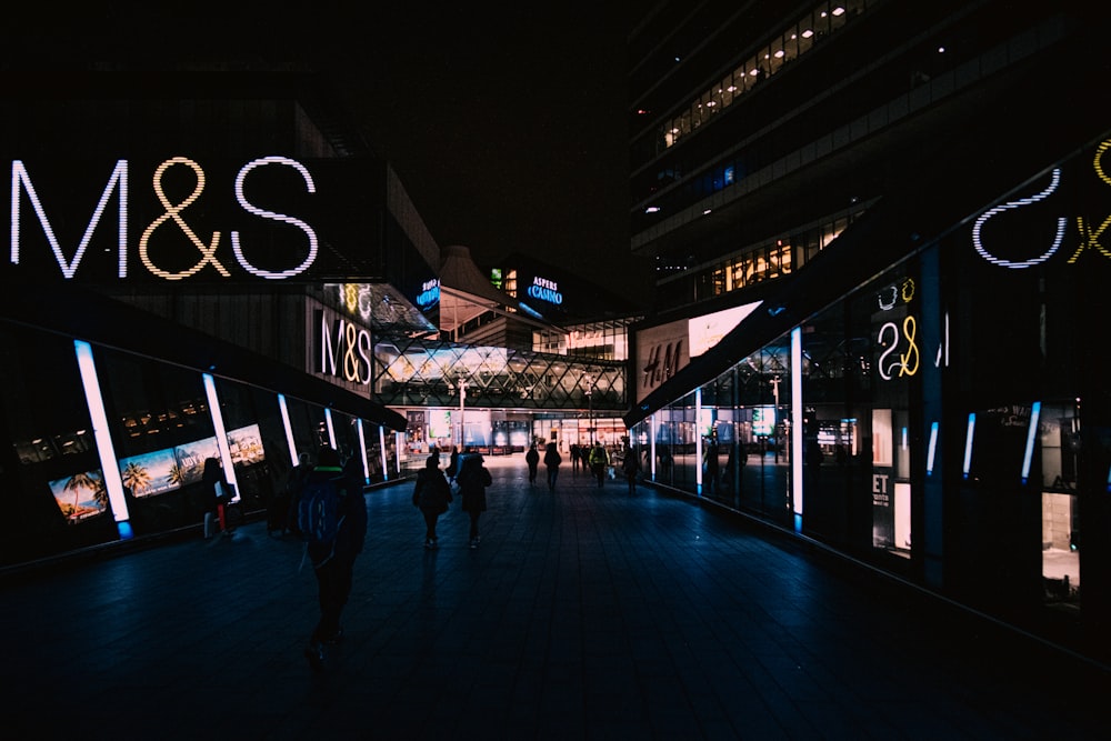 people walking on street during night time