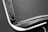 A close-up of a modern chair featuring black leather upholstery with visible stitches and a metallic frame. The image highlights the sleek lines and minimalist design of the chair against a plain background.