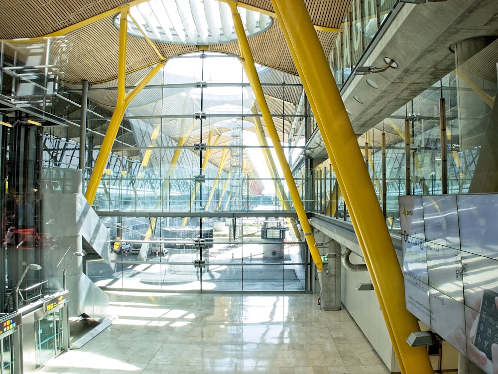 yellow metal framed glass building