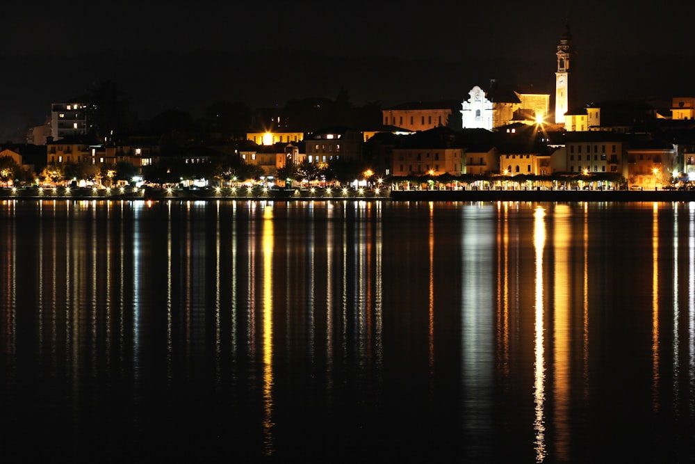 city skyline during night time