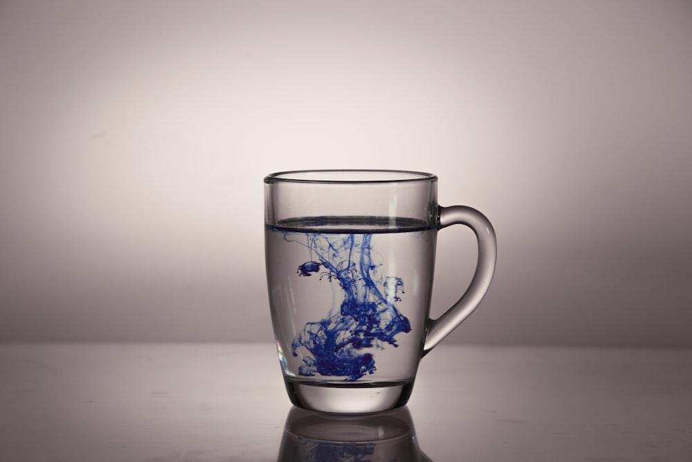 blue and white ceramic mug