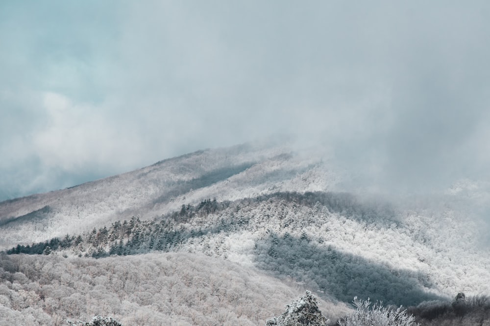 snow covered mountain under cloudy sky during daytime