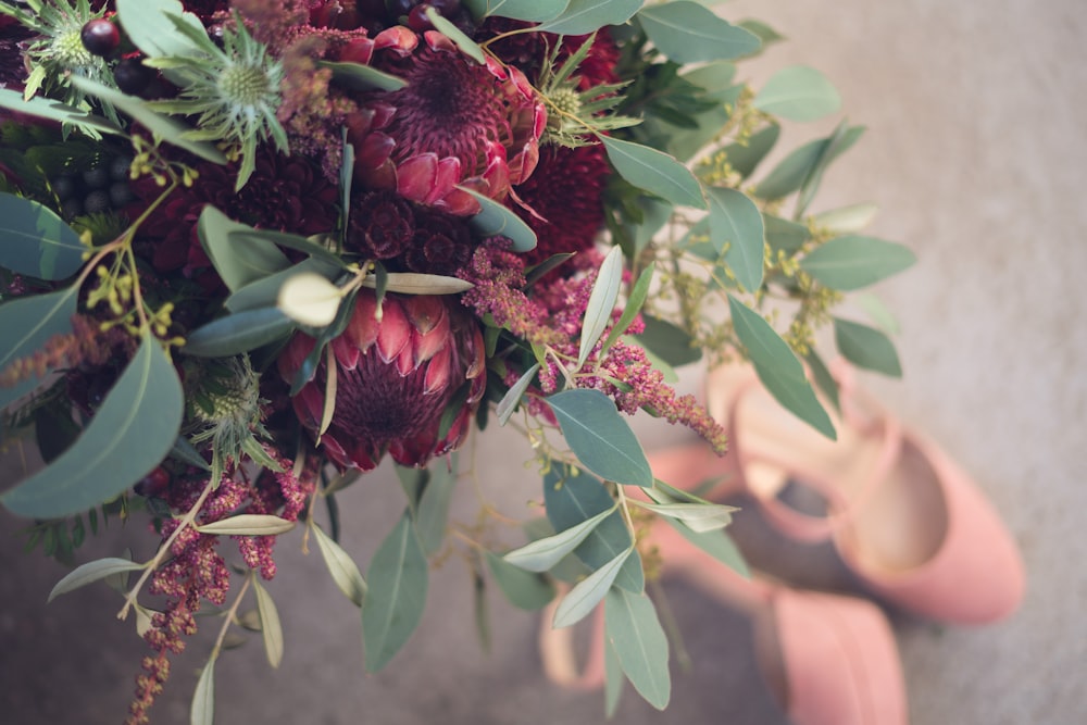 white and red flower bouquet