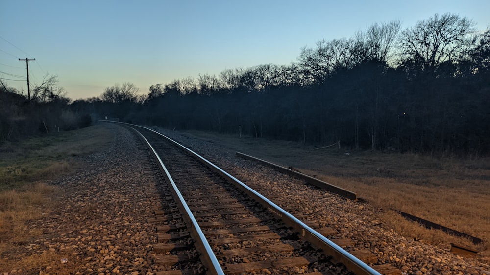 train rail near trees during daytime