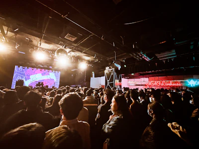 people watching band performing on stage