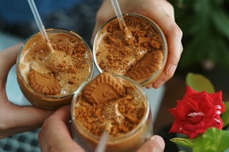 A cheerful family enjoying milk-based desserts.